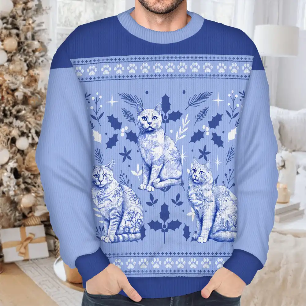 Chinoiserie Toile De Jouy Cat - Personalized Unisex Ugly Sweater - Image 4