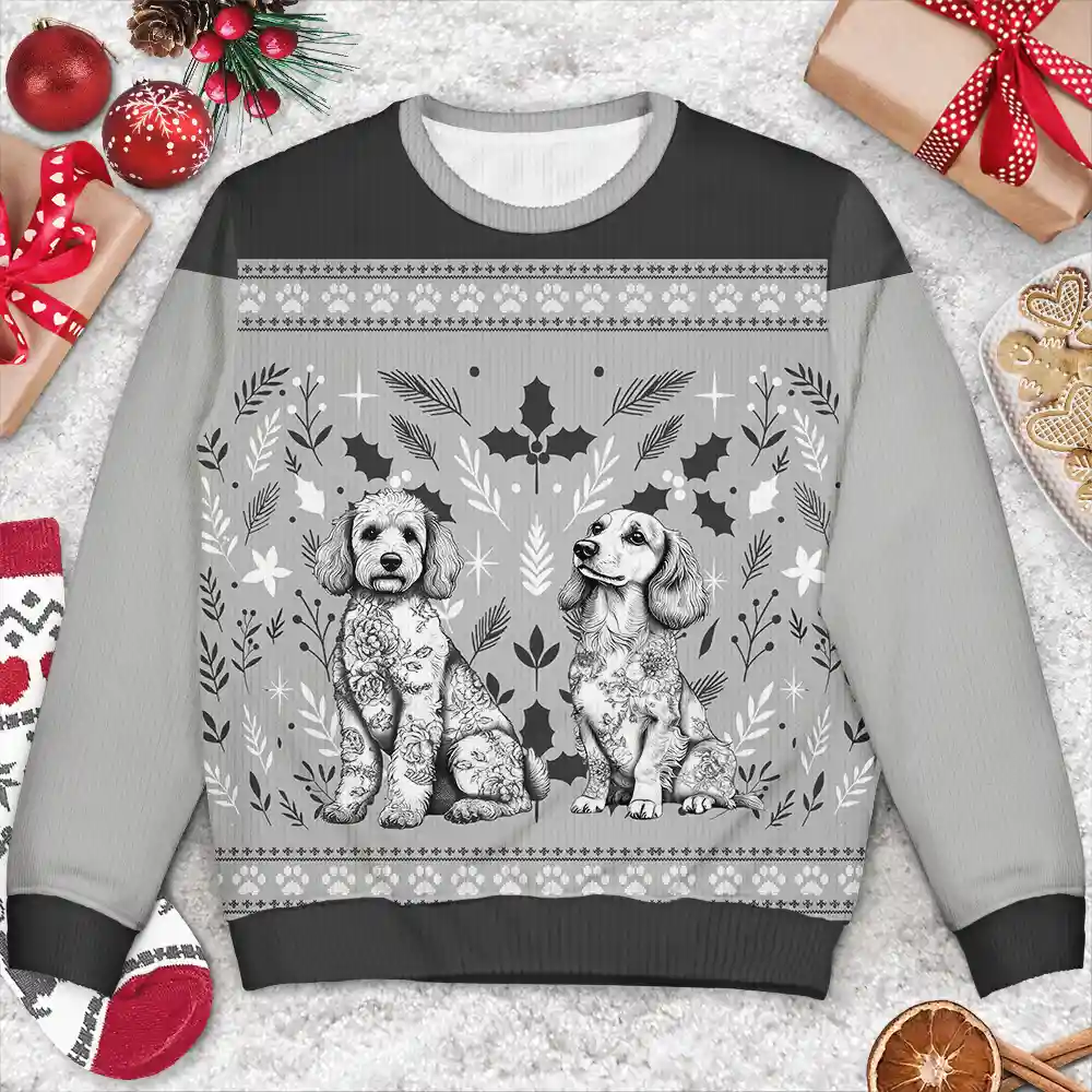 Chinoiserie Toile De Jouy Dog - Personalized Unisex Ugly Sweater - Image 2