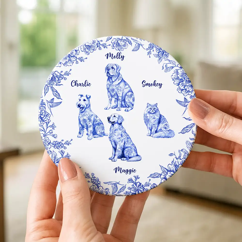 Chinoiserie Toile Dog Cat - Personalized Ceramic Coaster - Image 4