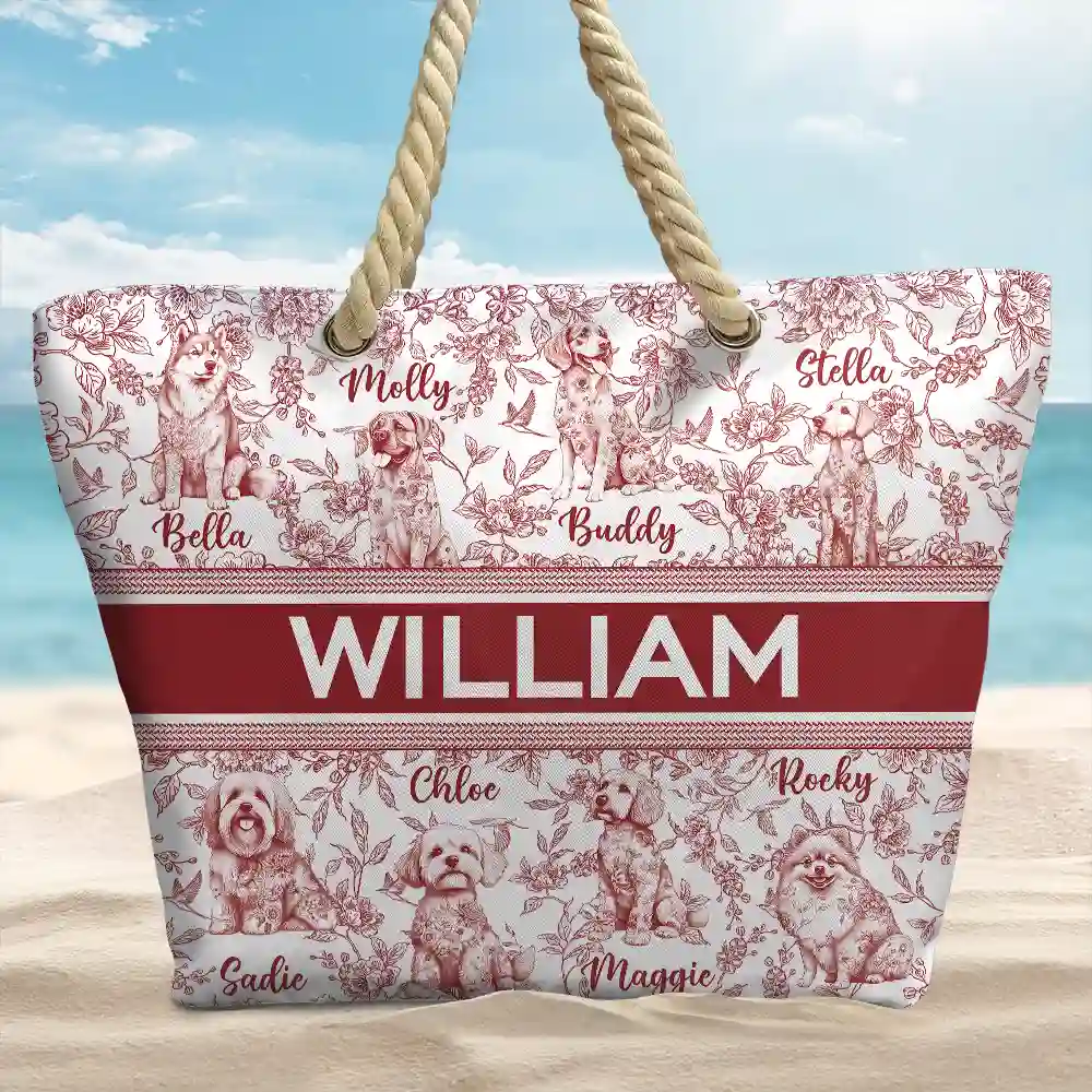 Chinoiserie Toile Dog Mom Cat Mom - Personalized Beach Bag - Image 2