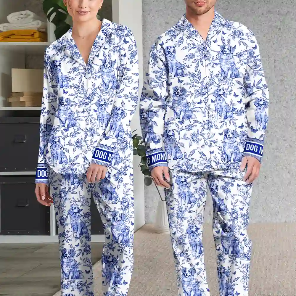 Chinoiserie Toile Dog Mom - Personalized Long Pajamas Set - Image 3