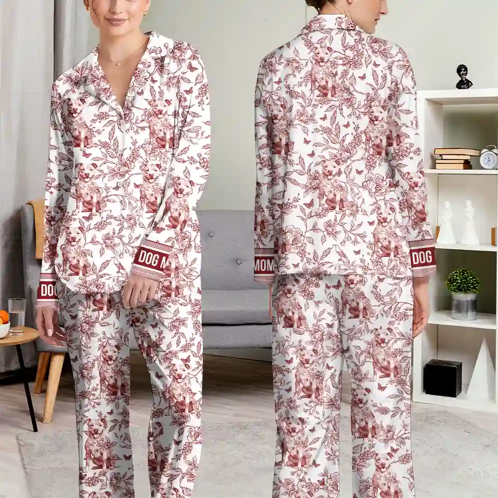Chinoiserie Toile Dog Mom - Personalized Long Pajamas Set - Image 4