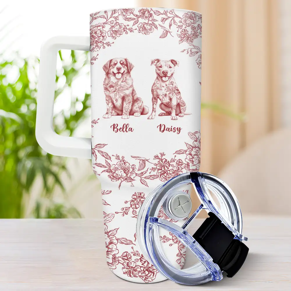 Chinoiserie Toile Dog - Personalized 40oz Tumbler With Straw - Image 3