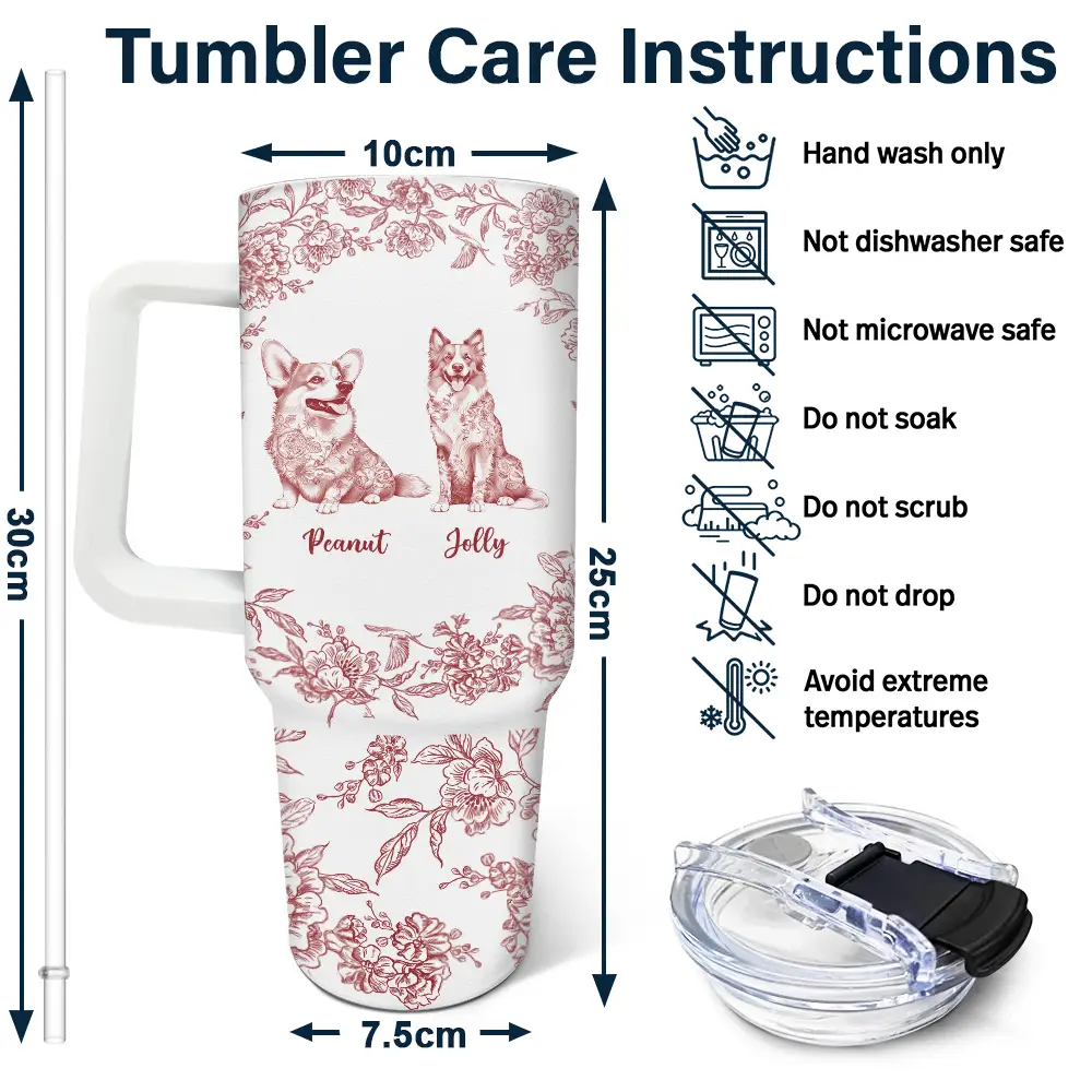 Chinoiserie Toile Dog - Personalized 40oz Tumbler With Straw - Image 6