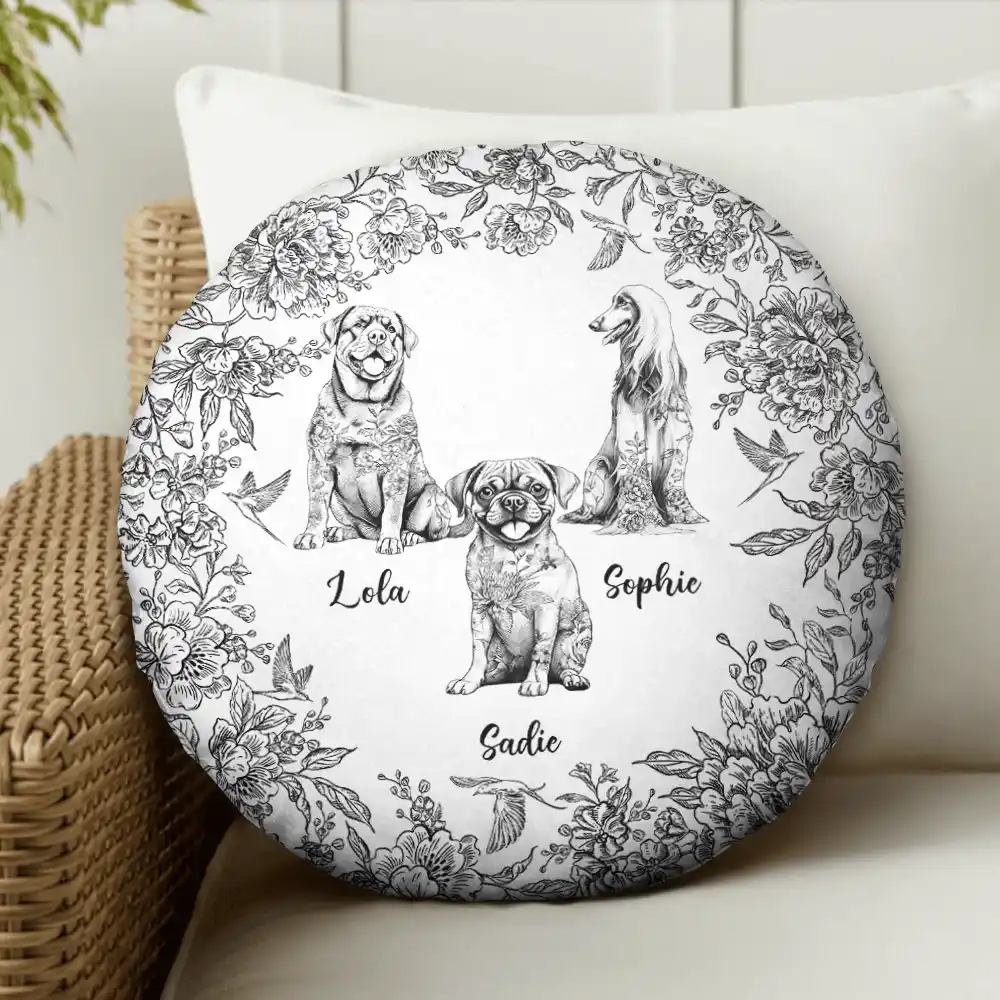 Chinoiserie Toile Dog - Personalized Round Pillow - Image 3