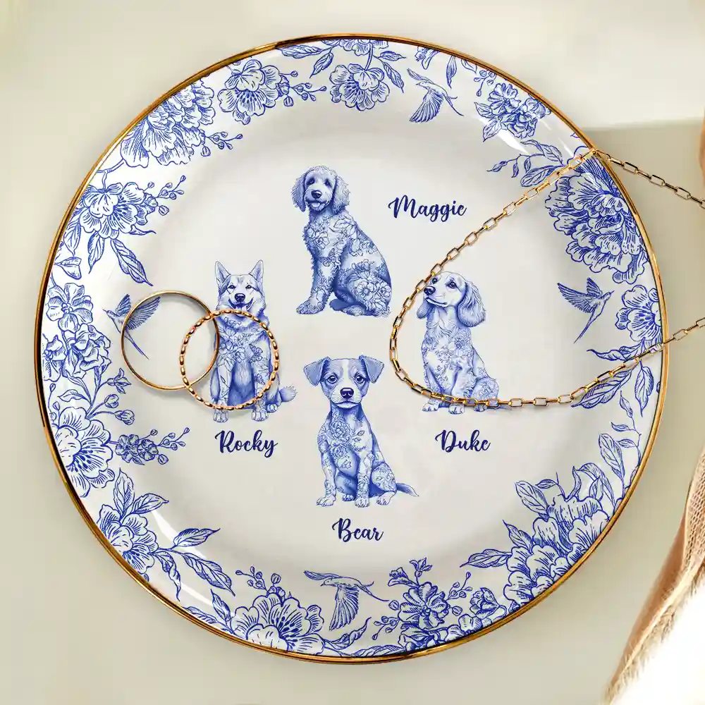 Chinoiserie Toile Dog - Personalized Round Ring Dish - Image 4