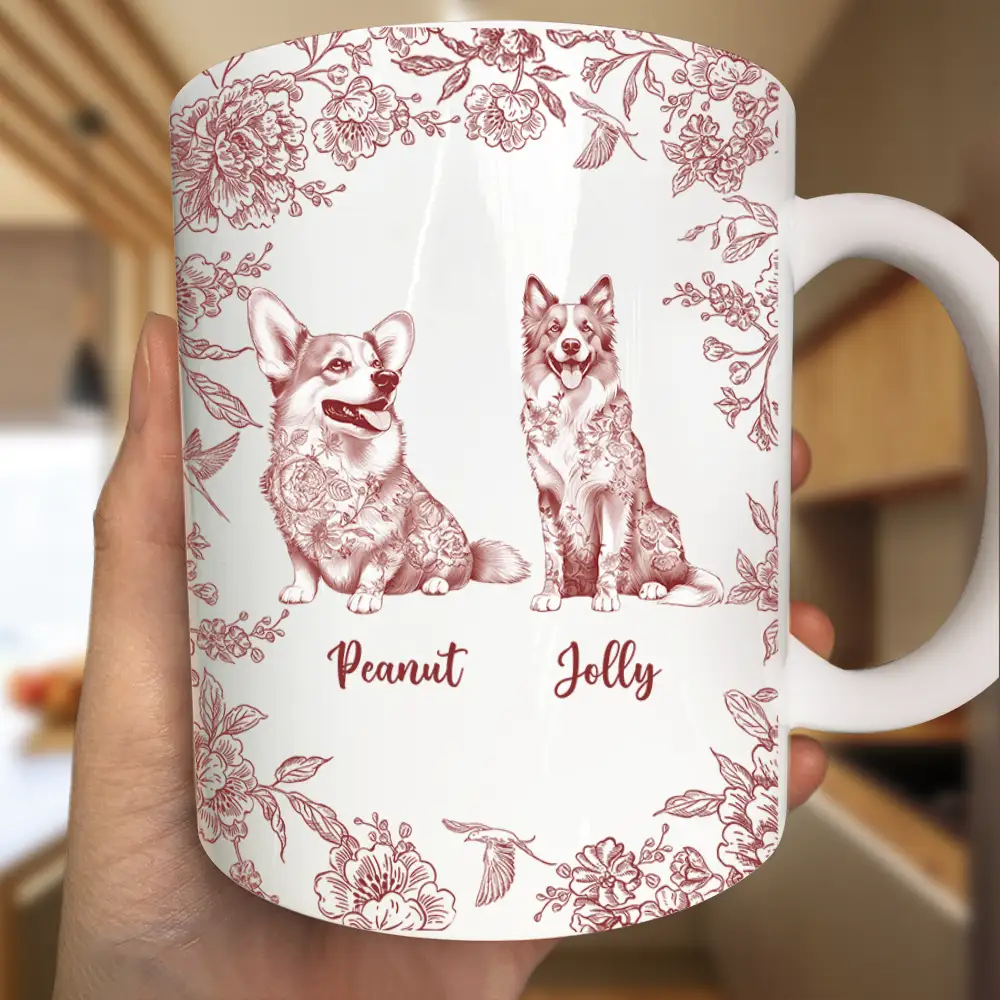 Chinoiserie Toile Dog - Personalized White Edge-to-Edge Mug - Image 3
