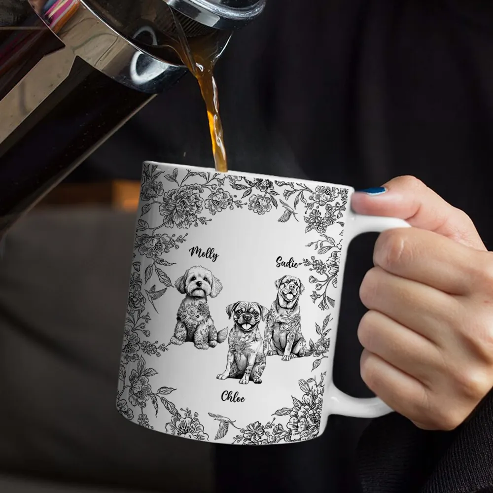 Chinoiserie Toile Dog - Personalized White Edge-to-Edge Mug - Image 5