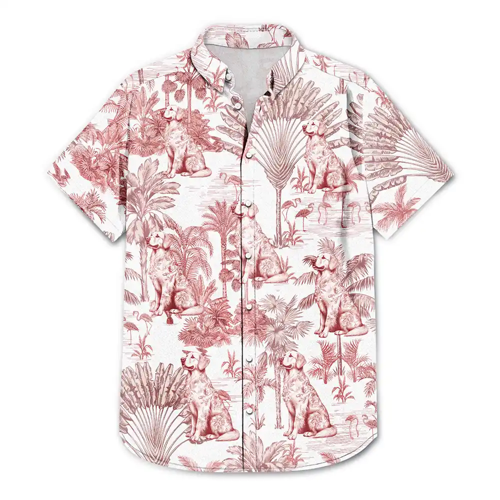 Chinoiserie Toile Dog Tropical Pattern - Personalized Hawaiian Shirt - Image 3