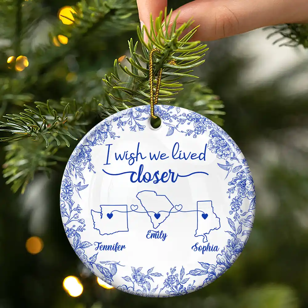 Chinoiserie Toile I Wish We Lived Closer - Personalized Circle Ceramic Ornament - Image 3
