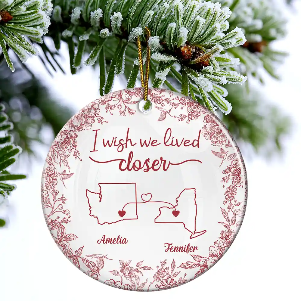 Chinoiserie Toile I Wish We Lived Closer - Personalized Circle Ceramic Ornament - Image 4