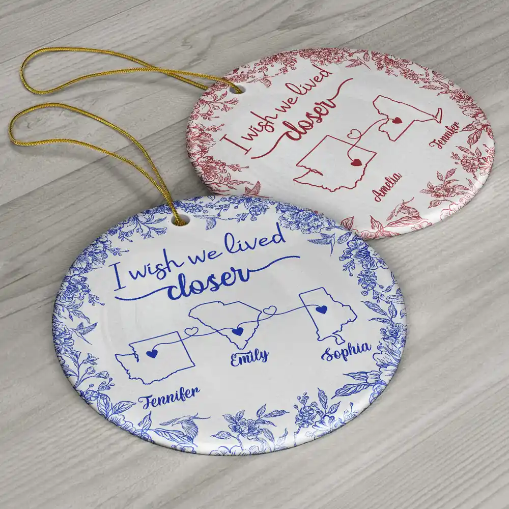 Chinoiserie Toile I Wish We Lived Closer - Personalized Circle Ceramic Ornament - Image 6