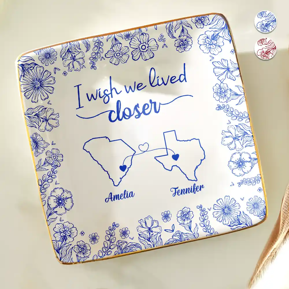 Chinoiserie Toile I Wish We Lived Closer - Personalized Ring Dish