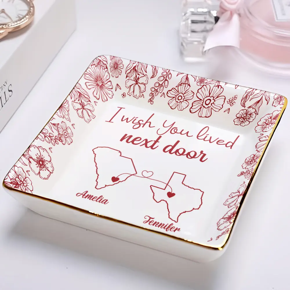 Chinoiserie Toile I Wish We Lived Closer - Personalized Ring Dish - Image 2