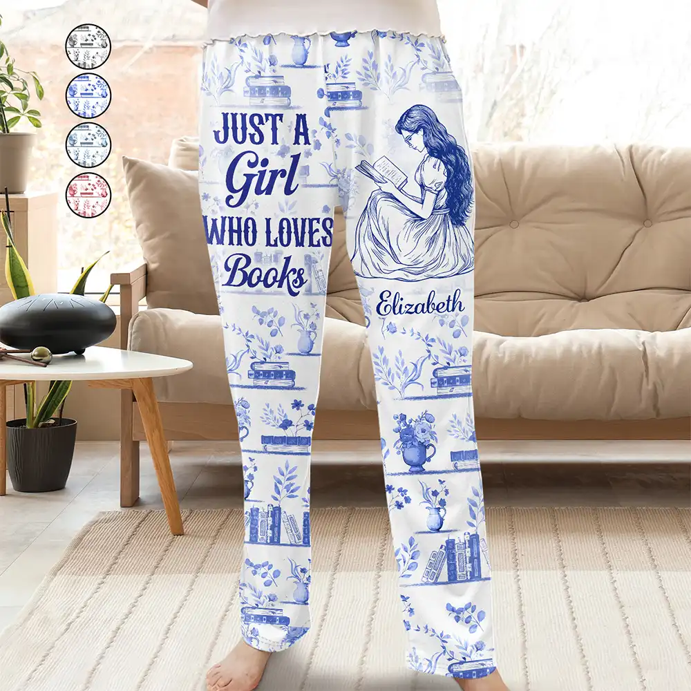 Chinoiserie Toile Just A Girl Who Loves Books - Personalized Pajama Pants