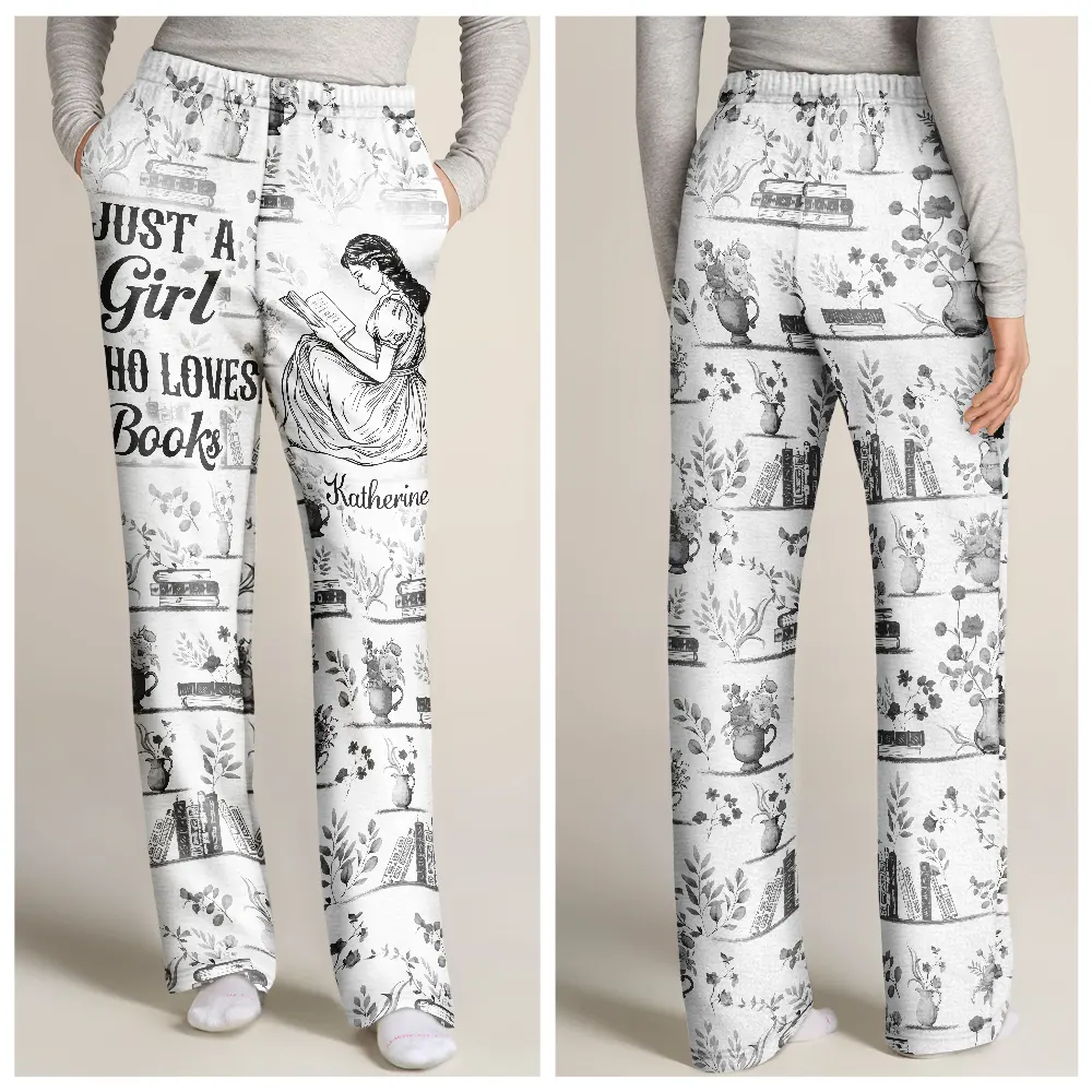 Chinoiserie Toile Just A Girl Who Loves Books - Personalized Pajama Pants - Image 3