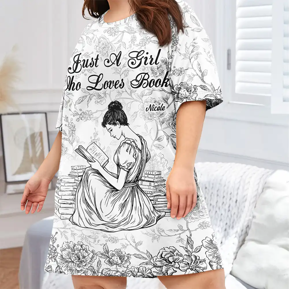 Chinoiserie Toile Just A Girl Who Loves Books - Personalized Women's Sleep Tee - Image 3