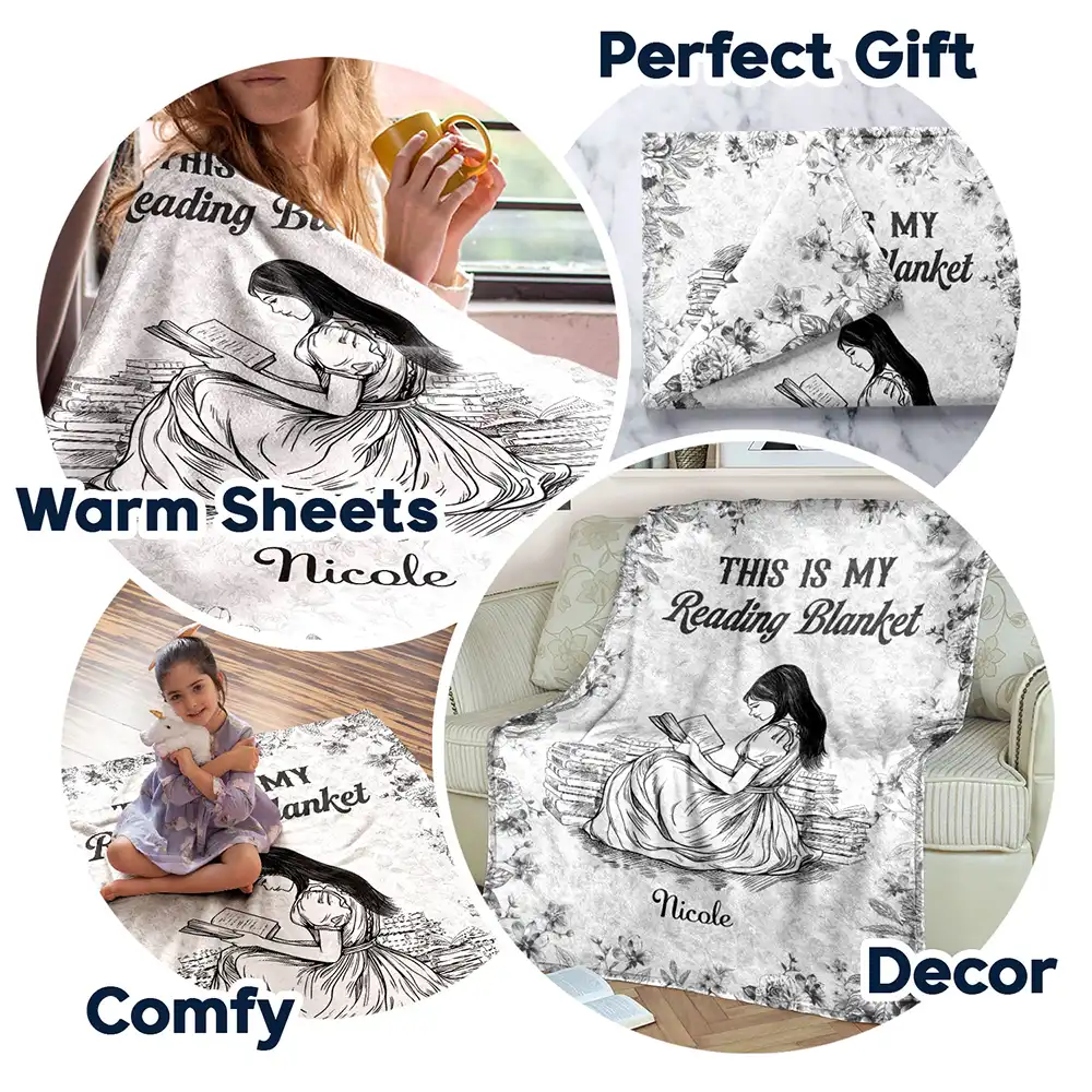 Chinoiserie Toile This Is My Reading Blanket - Personalized Fleece Blanket, Sherpa Blanket - Image 7