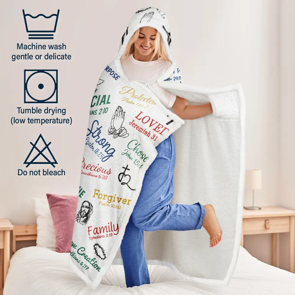 Christian Bible Verse Affirmations - Personalized Wearable Hooded Blanket - Image 5