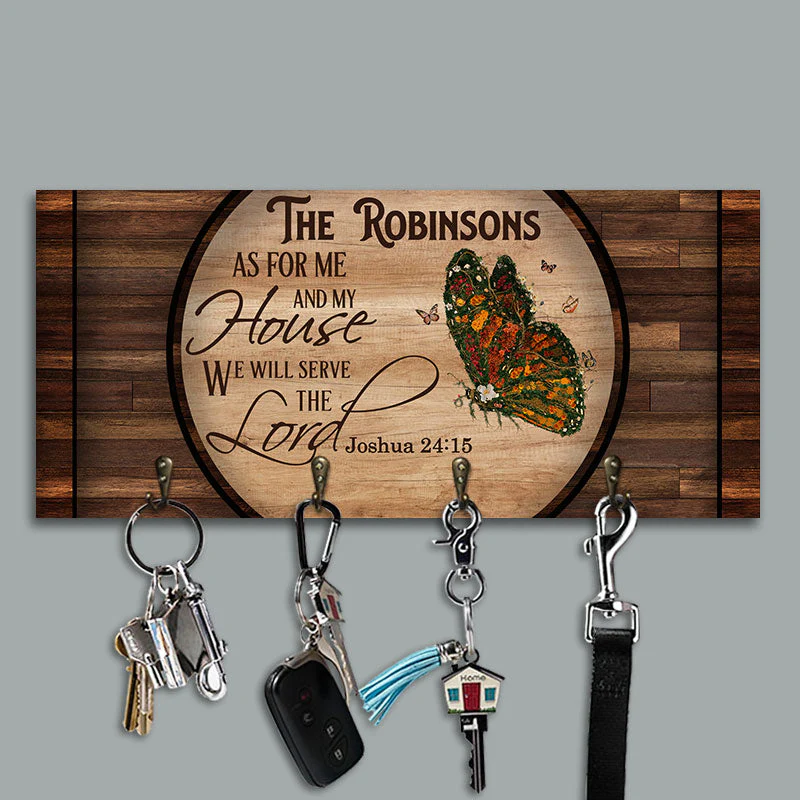 Christian We Will Serve The Lord Personalized Custom Wood Key Holder - Image 2