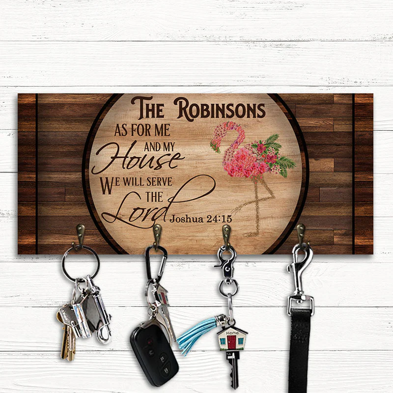 Christian We Will Serve The Lord Personalized Custom Wood Key Holder - Image 3