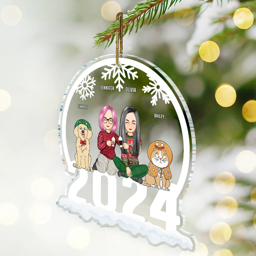 Christmas 2024 Pet Lovers Couple - Personalized Custom Shaped Acrylic Ornament - Image 2