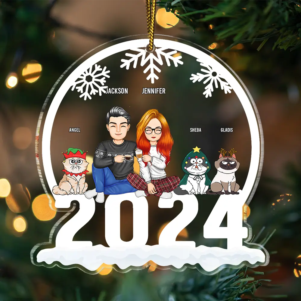 Christmas 2024 Pet Lovers Couple - Personalized Custom Shaped Acrylic Ornament - Image 3