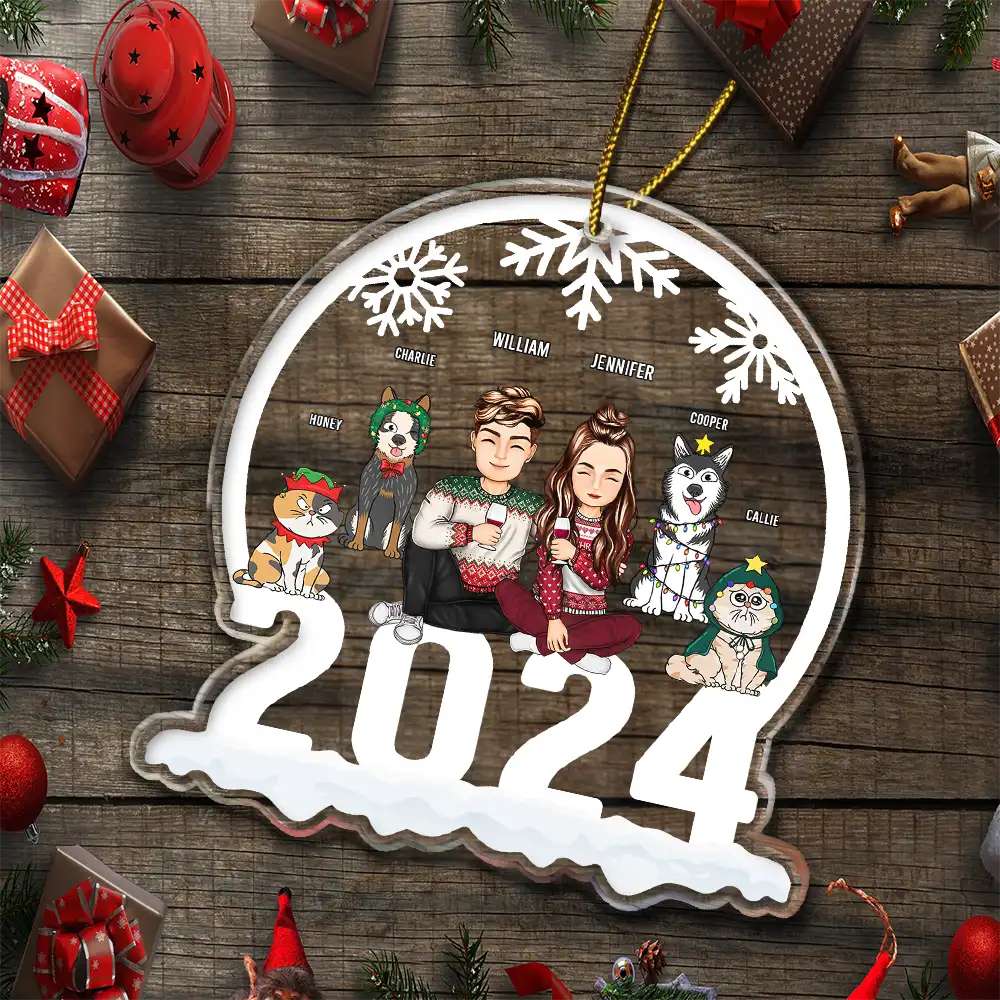 Christmas 2024 Pet Lovers Couple - Personalized Custom Shaped Acrylic Ornament - Image 5