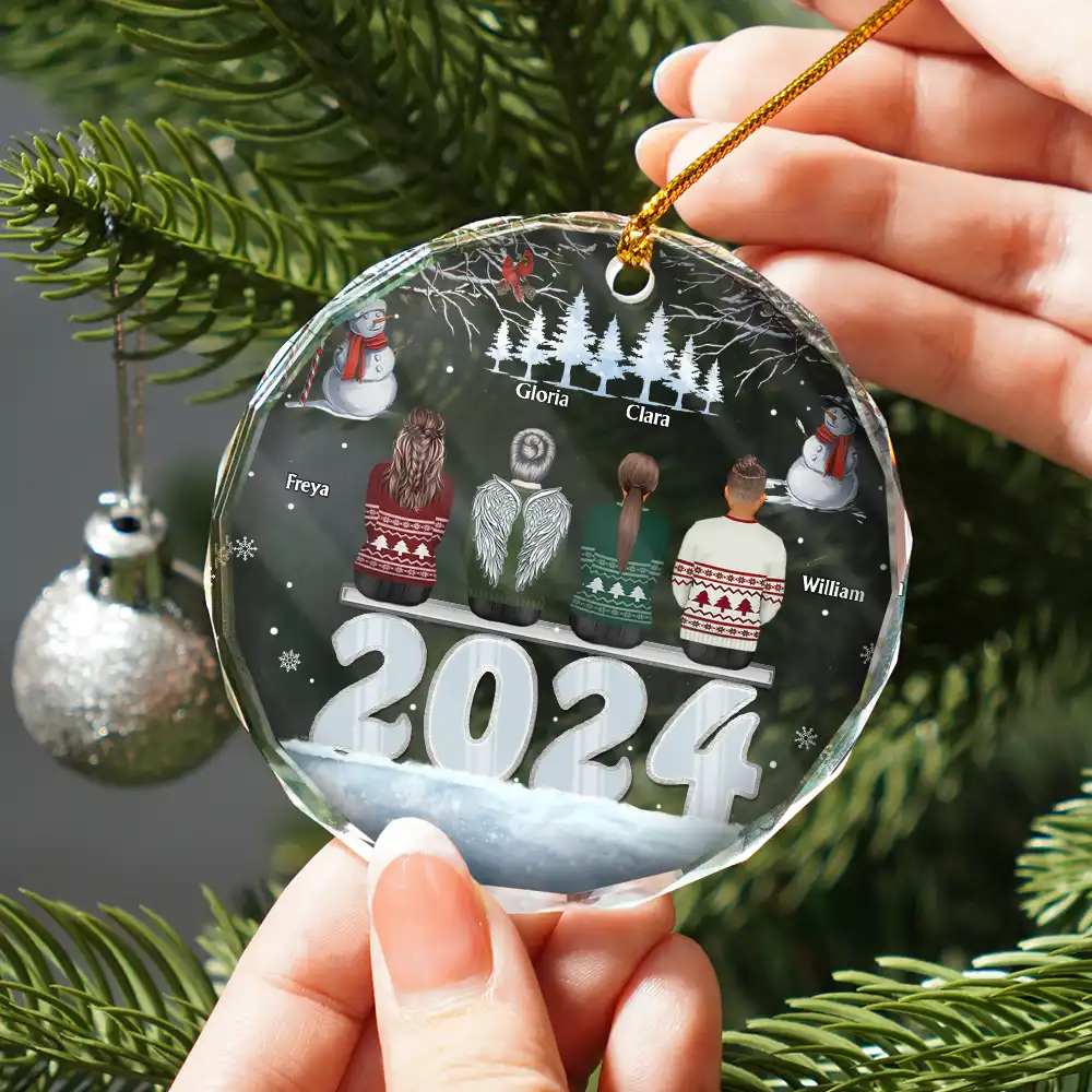Christmas 2024 Back View Family - Personalized Circle Glass Ornament - Image 2
