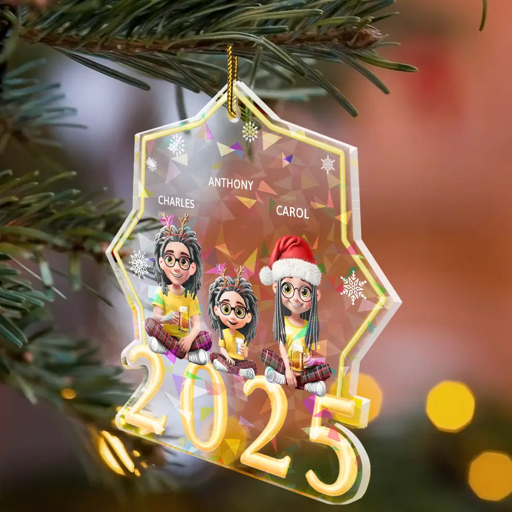 Christmas 3D Effect Bestie Family Siblings - Personalized Holographic Acrylic Ornament - Image 2