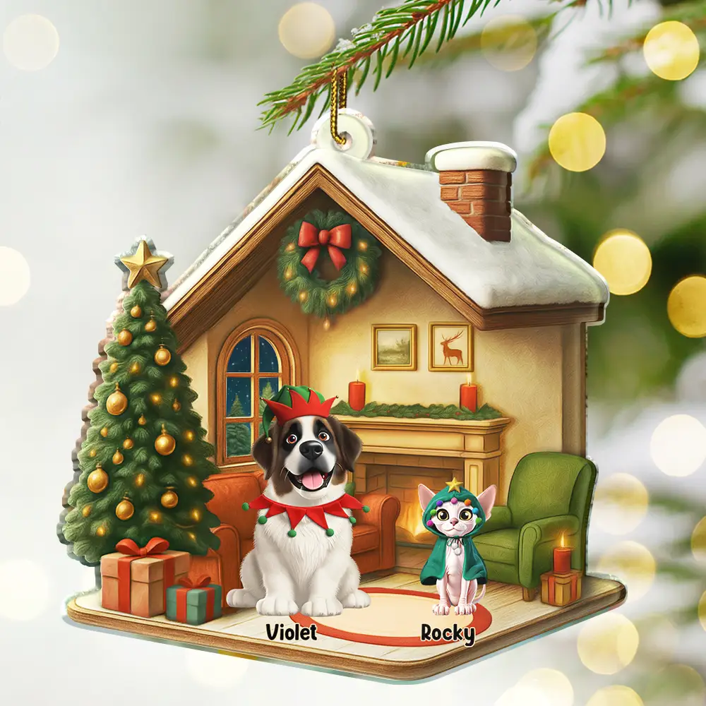 Christmas 3D Effect Dog Cat - Personalized Custom Shaped Acrylic Ornament - Image 2