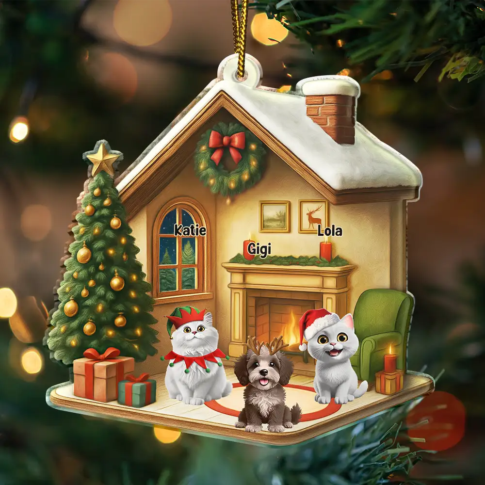 Christmas 3D Effect Dog Cat - Personalized Custom Shaped Acrylic Ornament - Image 3