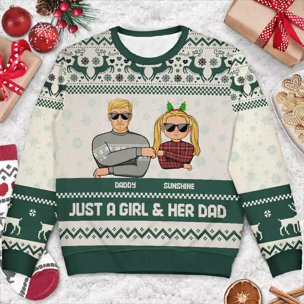Christmas A Dad & His Girl - Personalized Unisex Ugly Sweater - Image 3