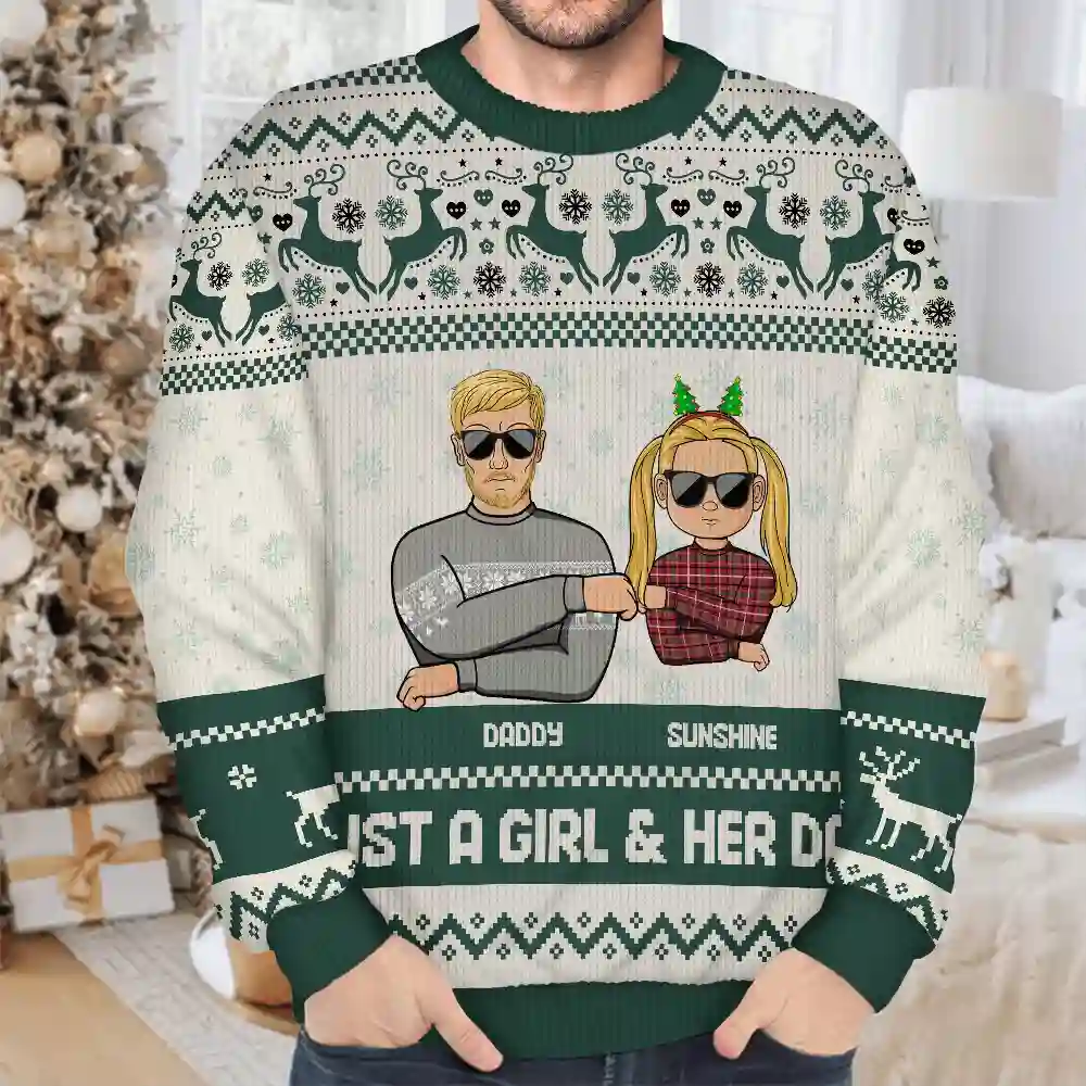 Christmas A Dad & His Girl - Personalized Unisex Ugly Sweater - Image 4