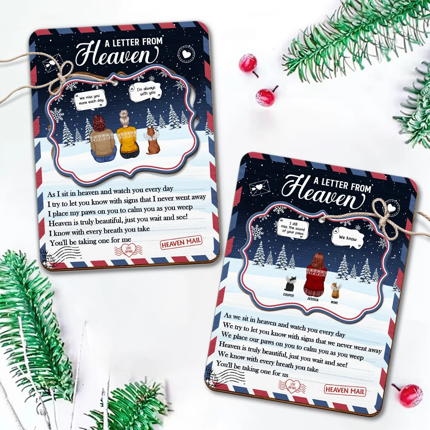 Christmas A Letter From Heaven - Pet Memorial - Personalized Wooden Card With Pop Out Medallion Ornament - Image 3