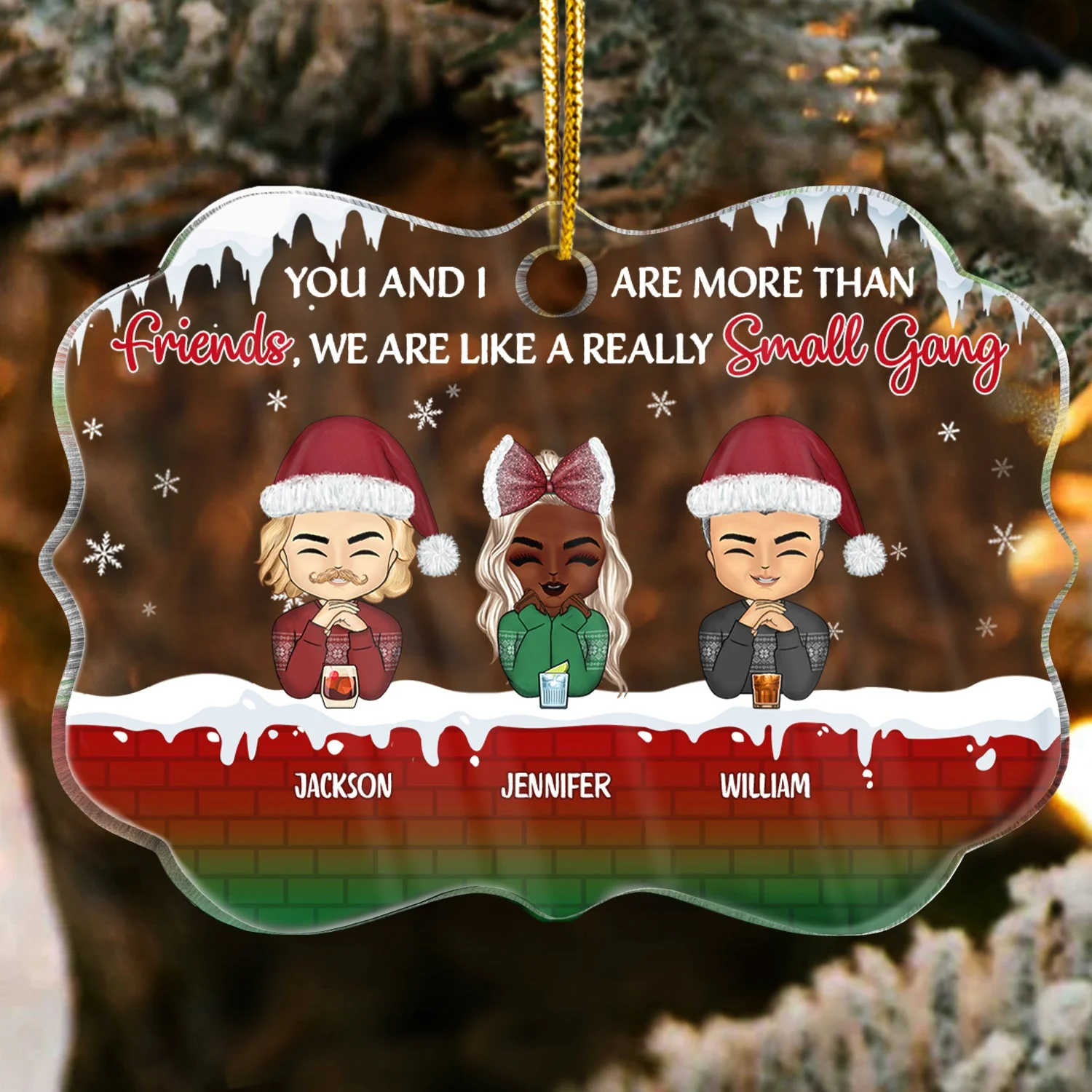 Christmas A Really Small Gang - Gift For Bestie - Personalized Custom Medallion Acrylic Ornament - Image 2