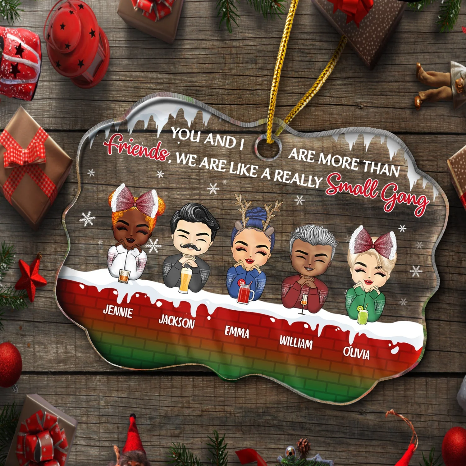 Christmas A Really Small Gang - Gift For Bestie - Personalized Custom Medallion Acrylic Ornament - Image 4