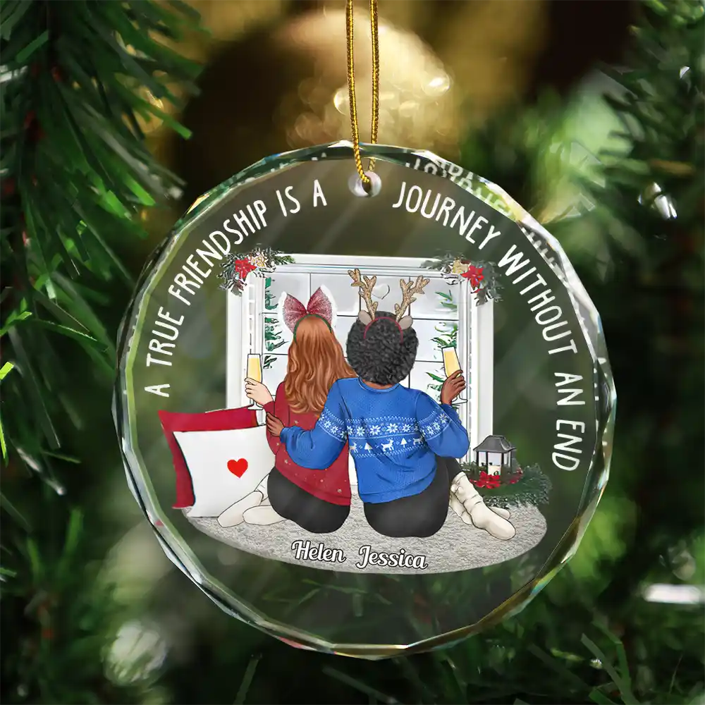 Christmas A True Friendship - Personalized Circle Glass Ornament - Image 3