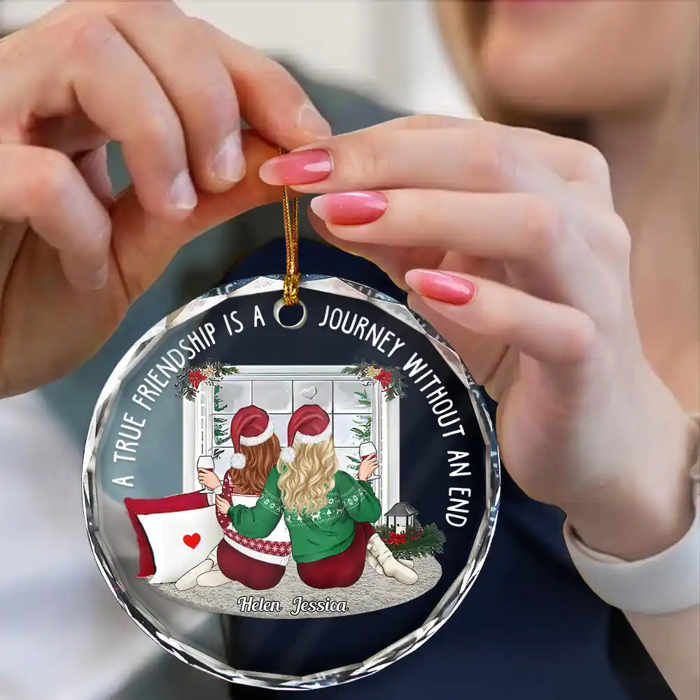 Christmas A True Friendship - Personalized Circle Glass Ornament - Image 4