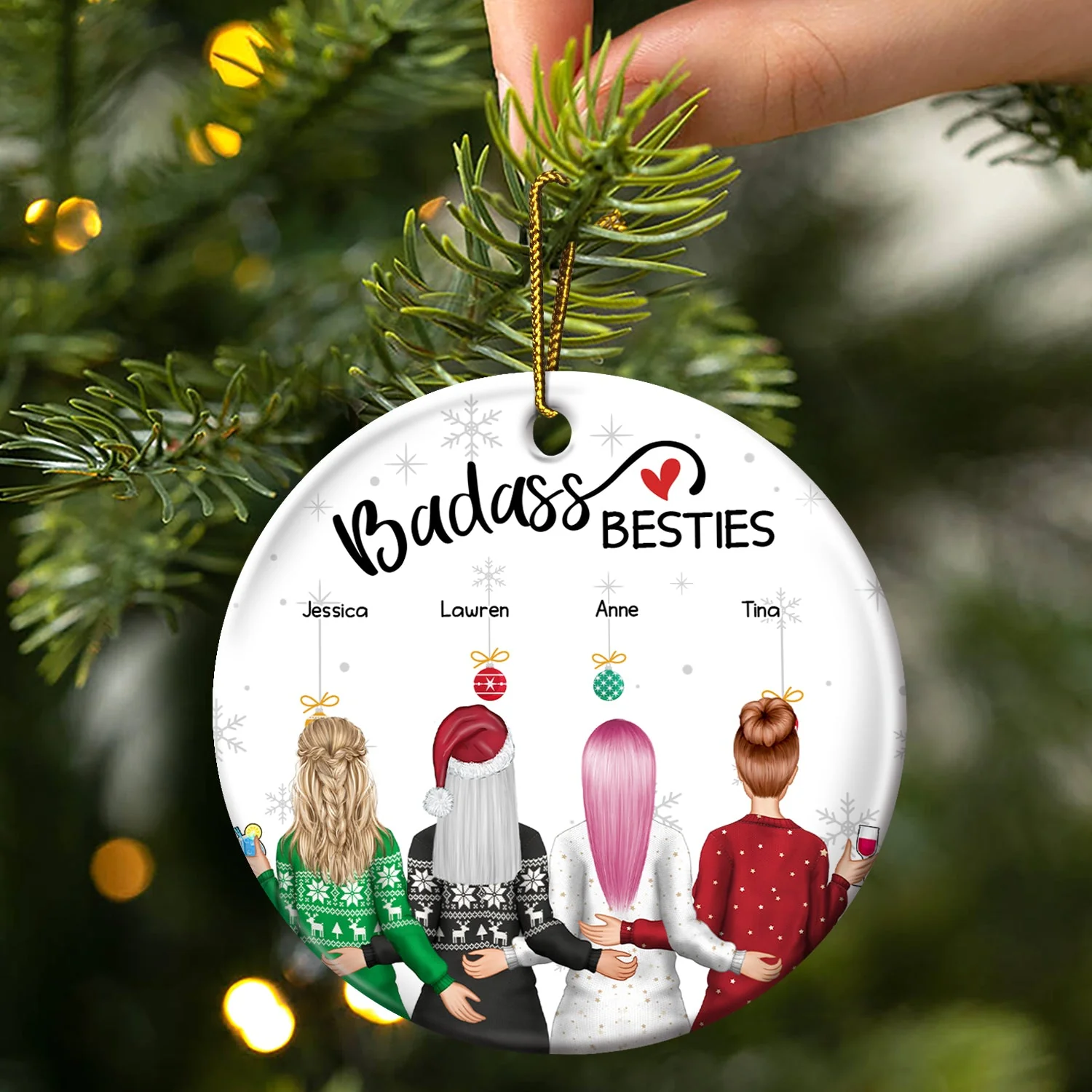 Christmas Backside Besties - Gift For Bestie - Personalized Circle Ceramic Ornament - Image 3