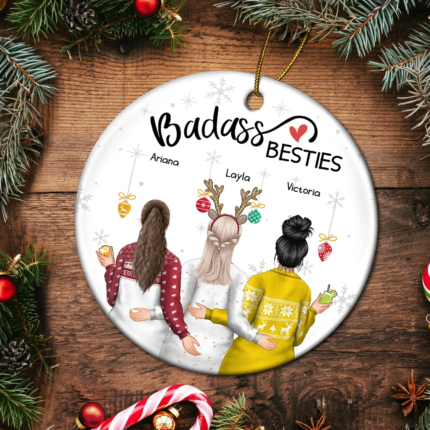 Christmas Backside Besties - Gift For Bestie - Personalized Circle Ceramic Ornament - Image 5