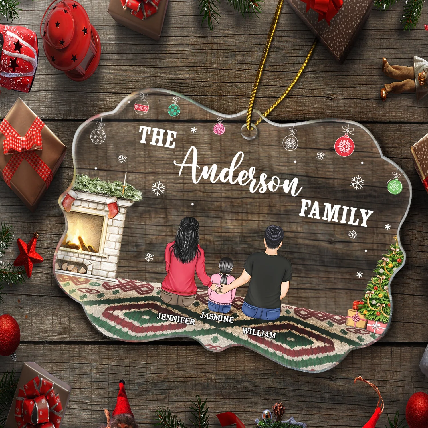 Christmas Backside Family All Custom Name - Gift For Family - Personalized Medallion Acrylic Ornament - Image 5