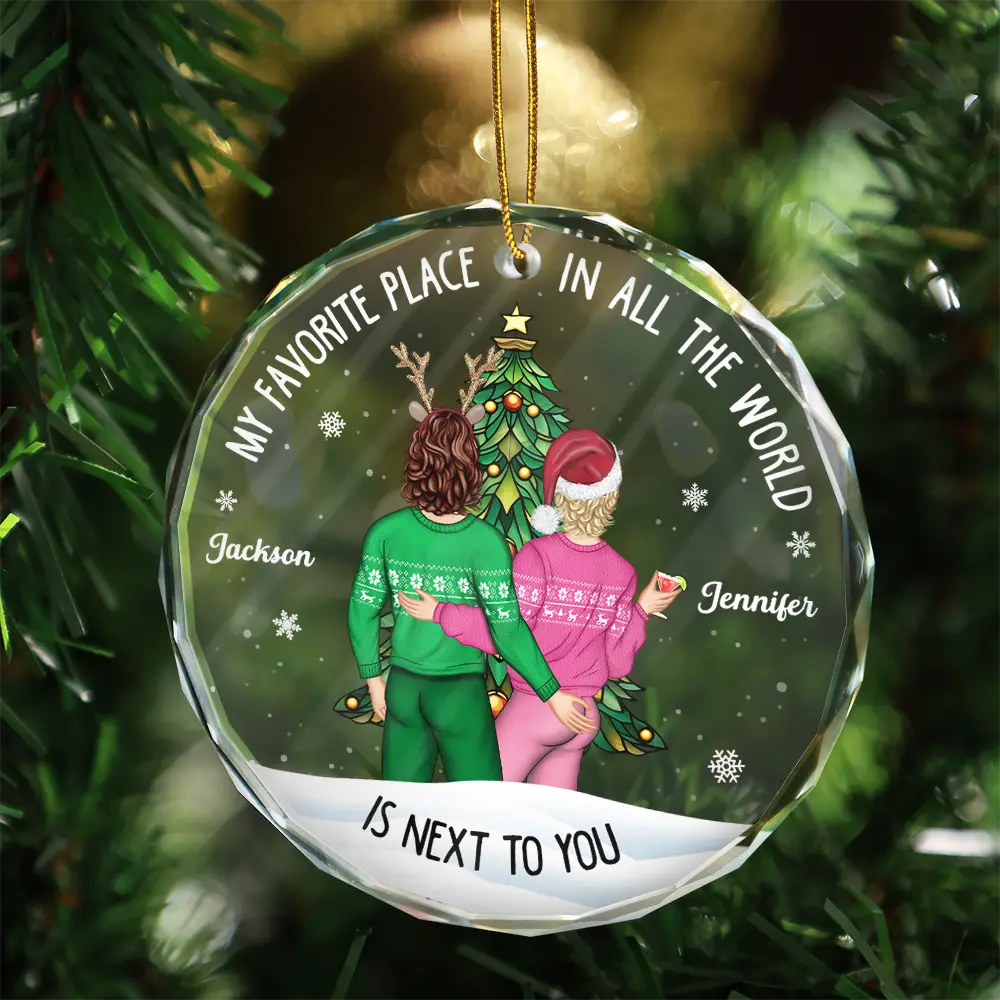 Christmas Backview My Favorite Place In All The World - Personalized Glass Ornament - Image 3