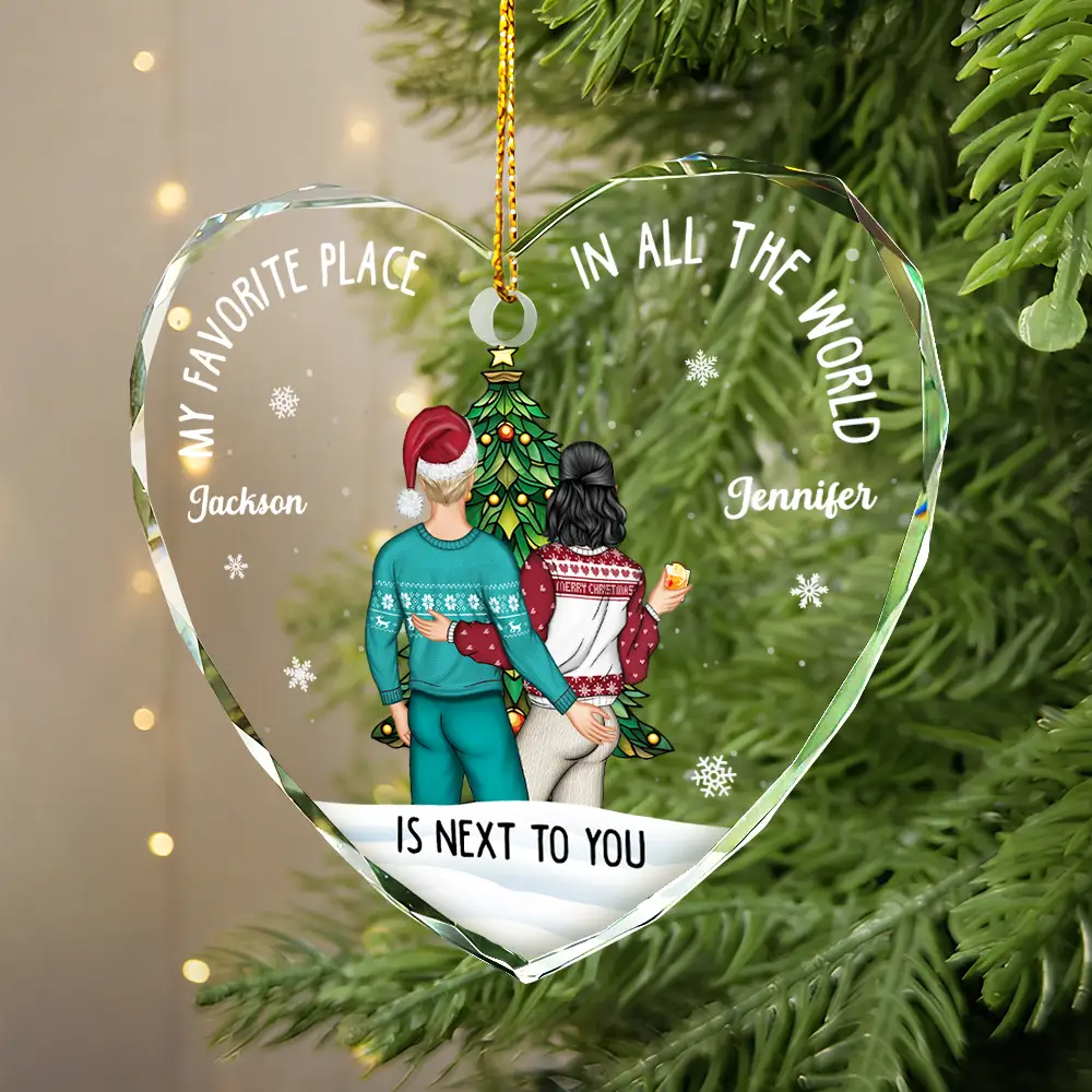 Christmas Backview My Favorite Place In All The World - Personalized Glass Ornament - Image 4