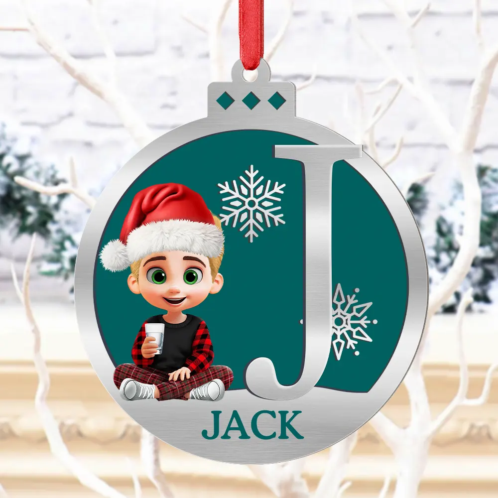 Christmas Ball Monogram Kid 3D Effect - Personalized Metal Ornament - Image 4