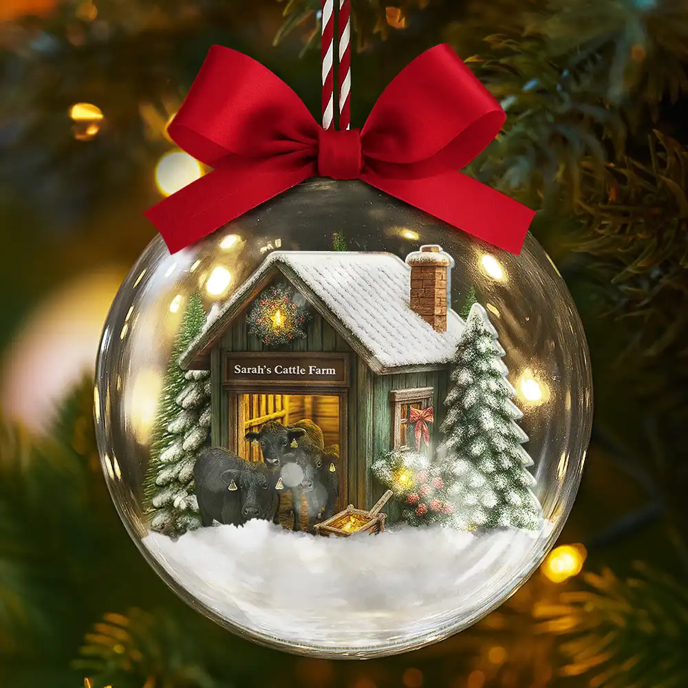 Christmas Barn Cattle Farm - Personalized 3D Acrylic Ball Ornament - Image 5