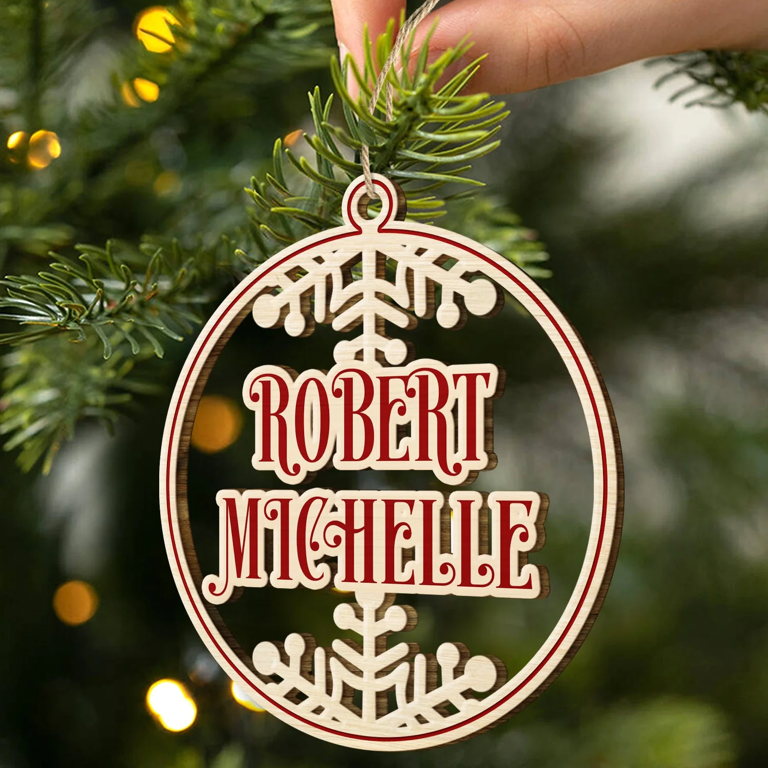 Christmas Bauble Family Members And Friends Custom Name - Xmas Gift For Parents, Grandparents, Besties - Personalized Wooden Cutout Ornament - Image 2