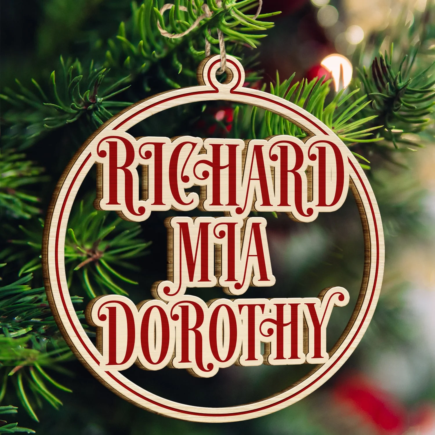 Christmas Bauble Family Members And Friends Custom Name - Xmas Gift For Parents, Grandparents, Besties - Personalized Wooden Cutout Ornament - Image 3