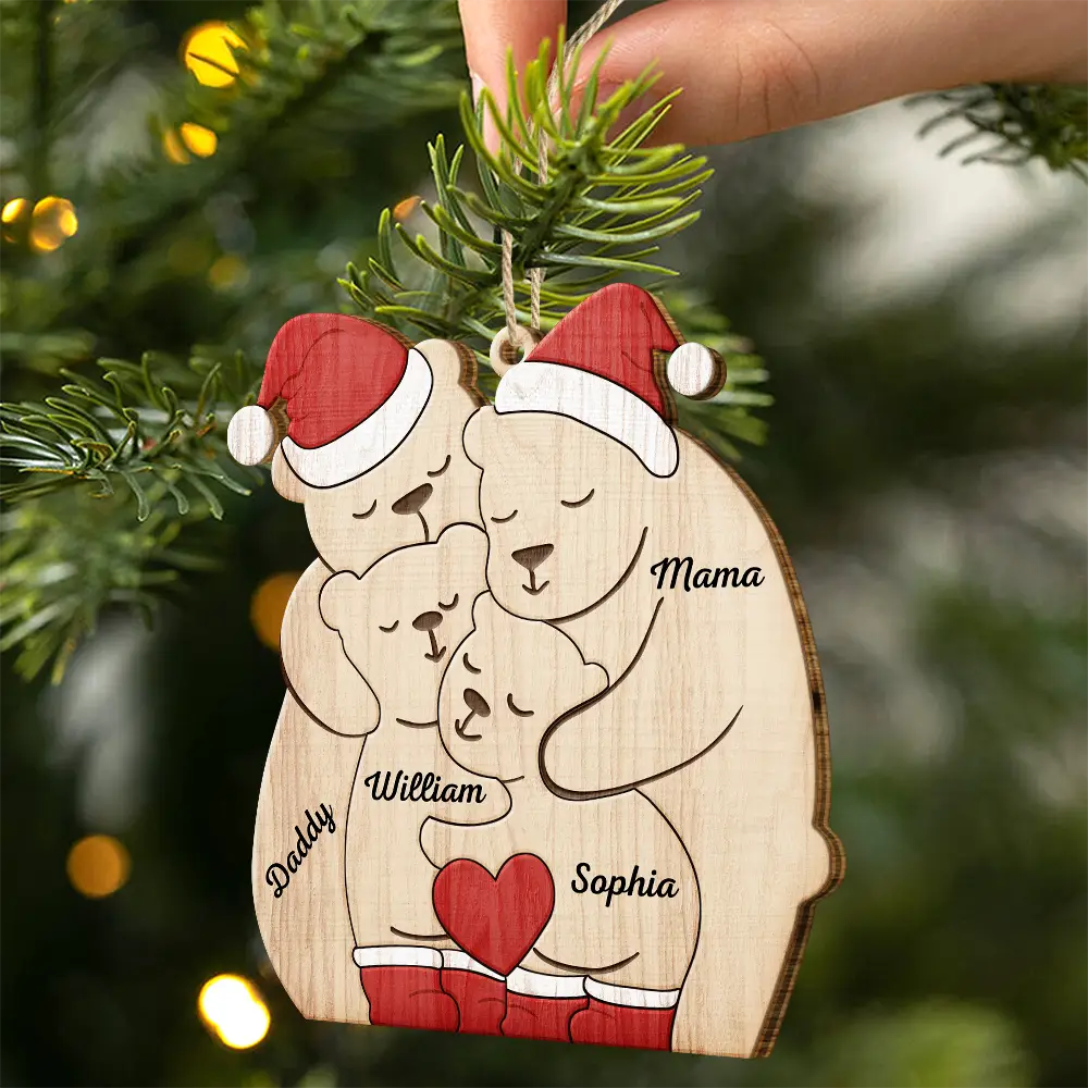 Christmas Bear Family - Personalized Custom Shaped Wooden Ornament - Image 2