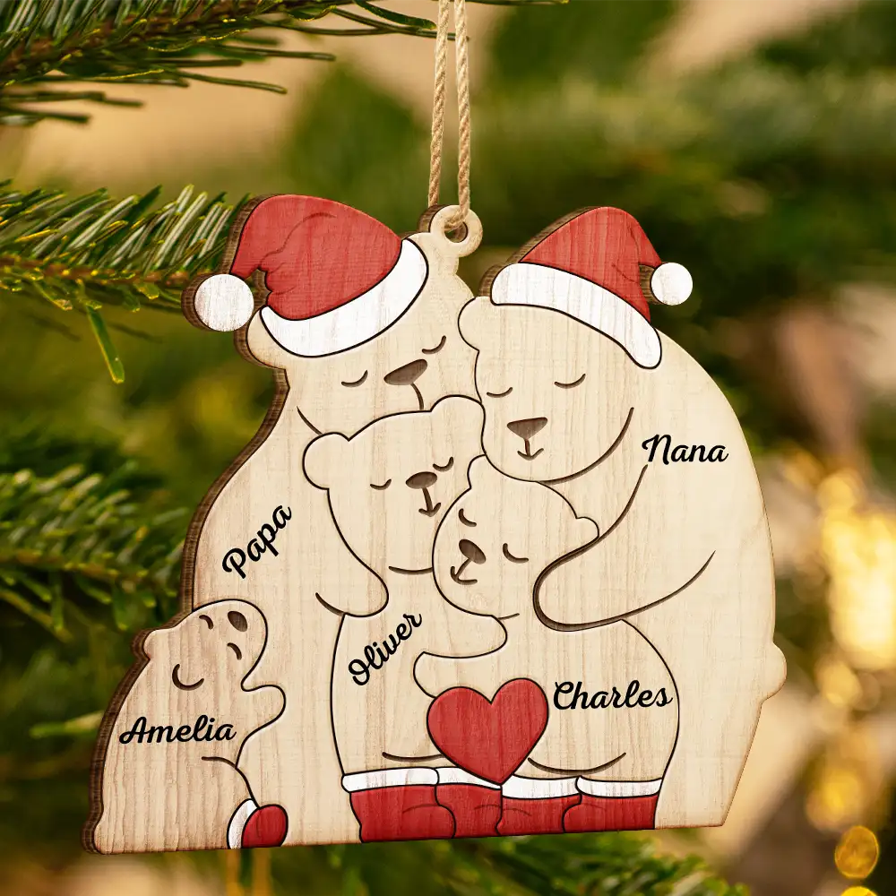 Christmas Bear Family - Personalized Custom Shaped Wooden Ornament - Image 3